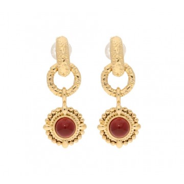 Boucles d'oreilles acier doré, Cornaline rouge