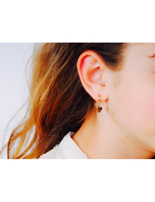 Boucles d'oreilles acier doré, Labradorite
