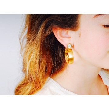 Boucles d'oreilles acier doré, Nacre