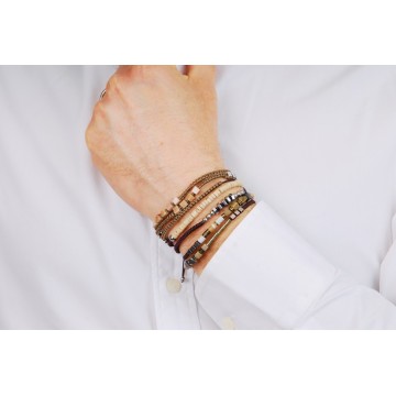 Bracelet cordon double-tour acier, Pierres