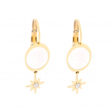 Boucles d'oreilles acier doré, Nacre