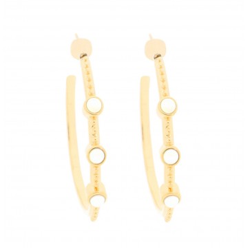 Boucles d'oreilles acier doré, Agate blanche