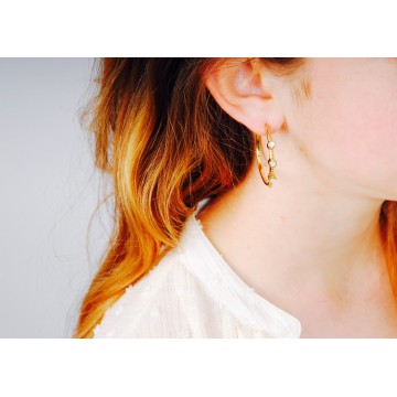 Boucles d'oreilles acier doré, Agate blanche