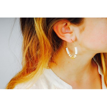 Boucles d'oreilles acier doré, Agate blanche