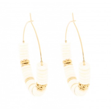 Boucles d'oreilles acier doré, Agate blanche