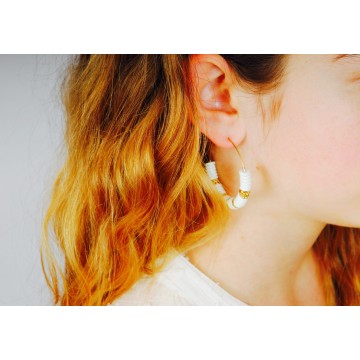 Boucles d'oreilles acier doré, Agate blanche