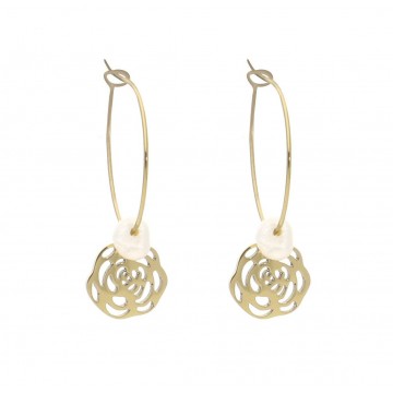Boucles d’oreilles acier doré, Nacre