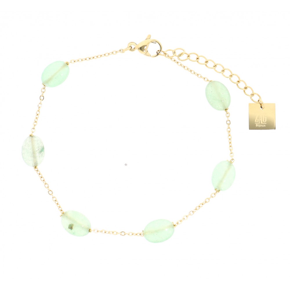 Bracelet acier doré, Aventurine Bracelet acier doré, Aventurine