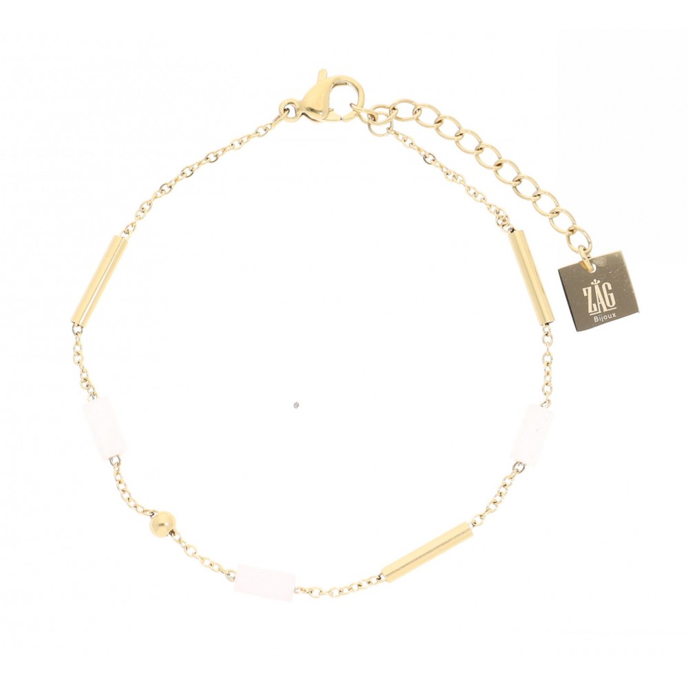 Bracelet acier doré, Corail blanc Bracelet acier doré, Corail blanc