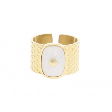 Bague acier doré, Agate blanche