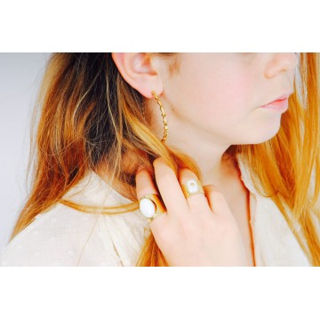 Bague acier doré, Agate blanche